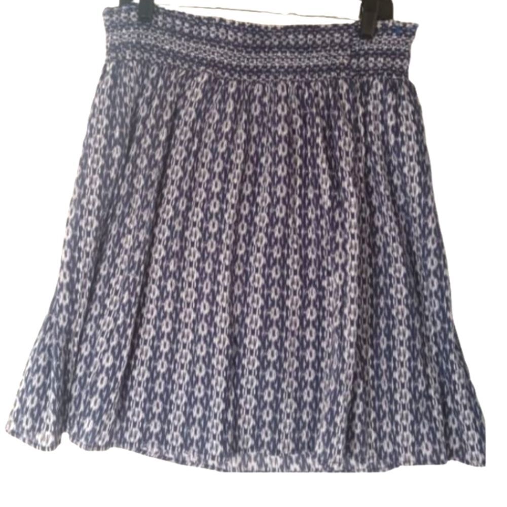 Plus Size 100% Cotton Blue/White Sheer Abstract Print Smock Waist Mini Skirt 2XL
